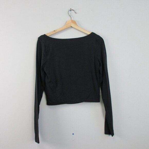 Aritzia Wilfred Women Lydia Crop Top L Black Long Sleeve Ruched Square Neck 218 - Picture 2 of 9